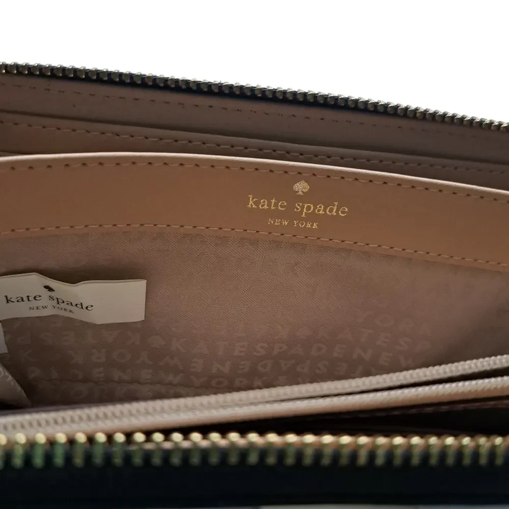 Kate Spade New York Black Croc Embossed Leather Zip Around Neda Wallet